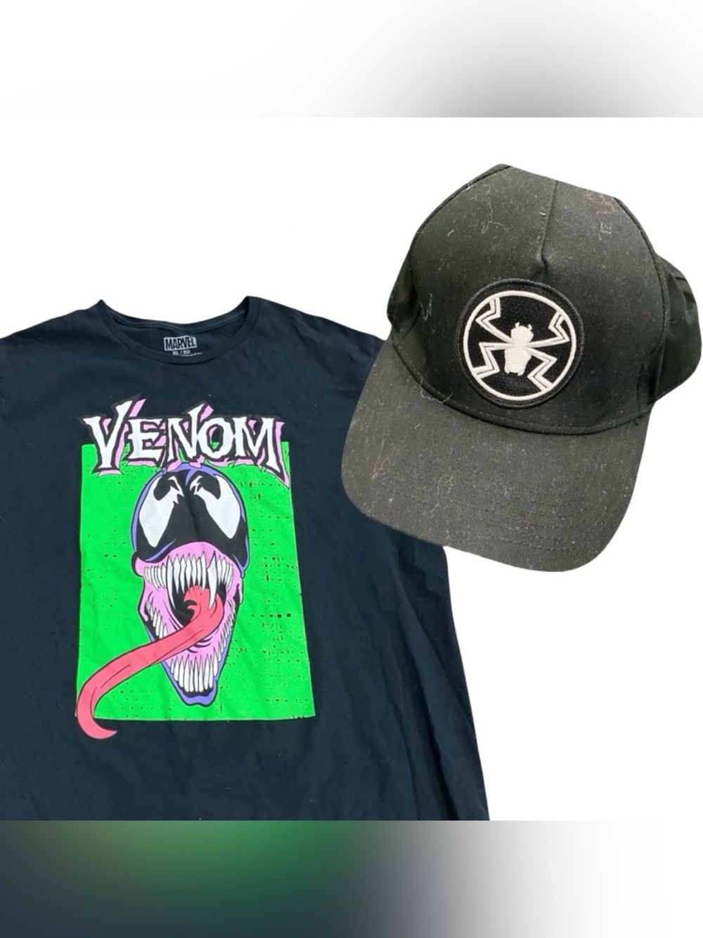 Venom Hat & Shirt XL Bundle Black Marvel Graphic Tee Logo
